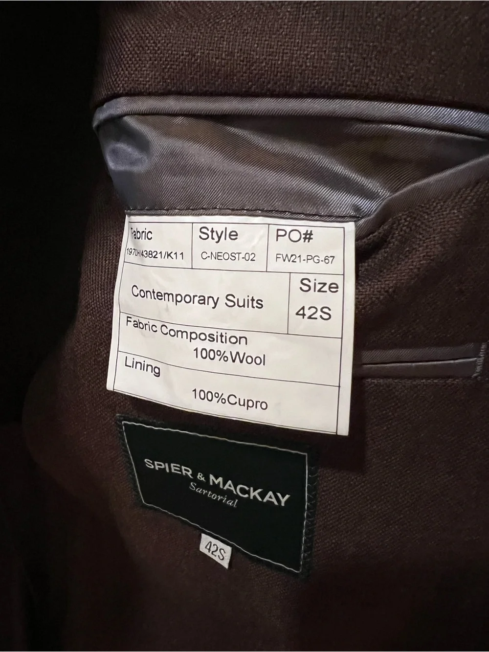 Spier & Mackay Sartorial Brown Wool Contemporary Neo Cut Suit 42s/35